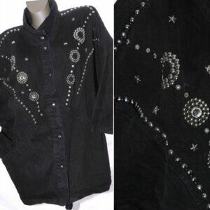 OVERSIZE Denim JACKET STUDDED Vintage 80s  Jean Coat Batwing Cocoon Bedazzled L